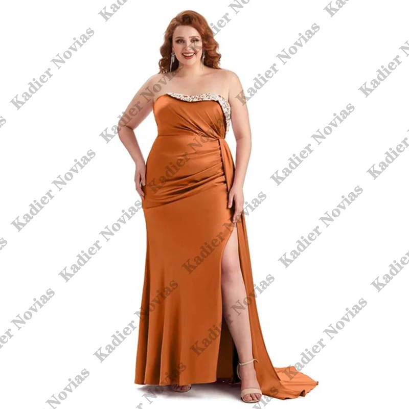 

Plus Size Orange Bridesmaid Dresses Lace Up Floor Length Women Wedding Guest Party Maid of Honor Dress Customized