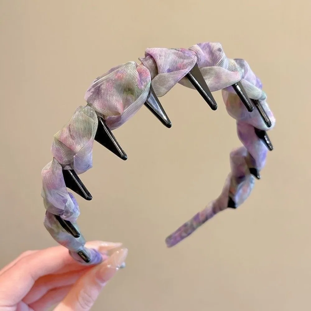 

Fashion Lace Mesh Hairband Pleated Non-slip Hair Comb U Shape Toothed High Cranium Headband for Women Girls