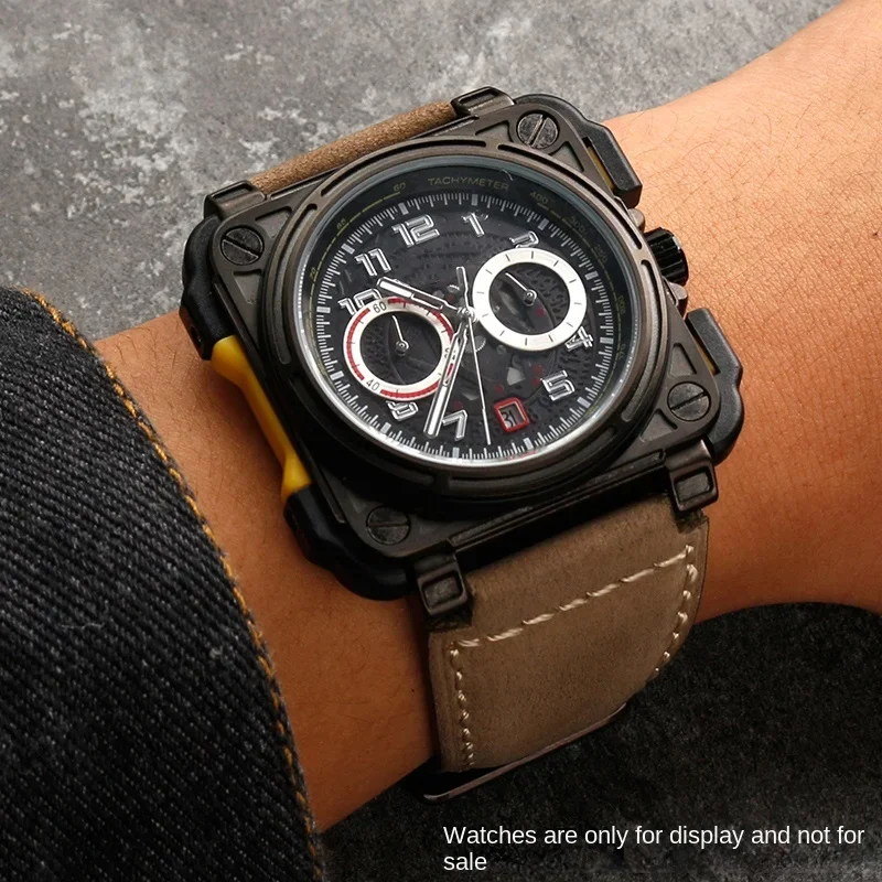 สําหรับ Bell & Ross สายนาฬิกา BR นาฬิกาผู้ชายเข็มขัด BR01 BR03 หนังสร้อยข้อมือ Bell Ross 35X24 มม. นูนอินเทอร์เฟซสําหรับชาย