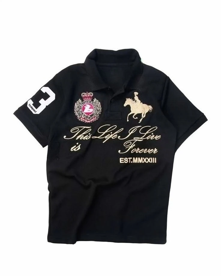 Camisa Polo Masculina Estampada Y2K Hip Hop Retrô Americana Minimalista e Fashionável Life I Live is Forever - Coleção Verão