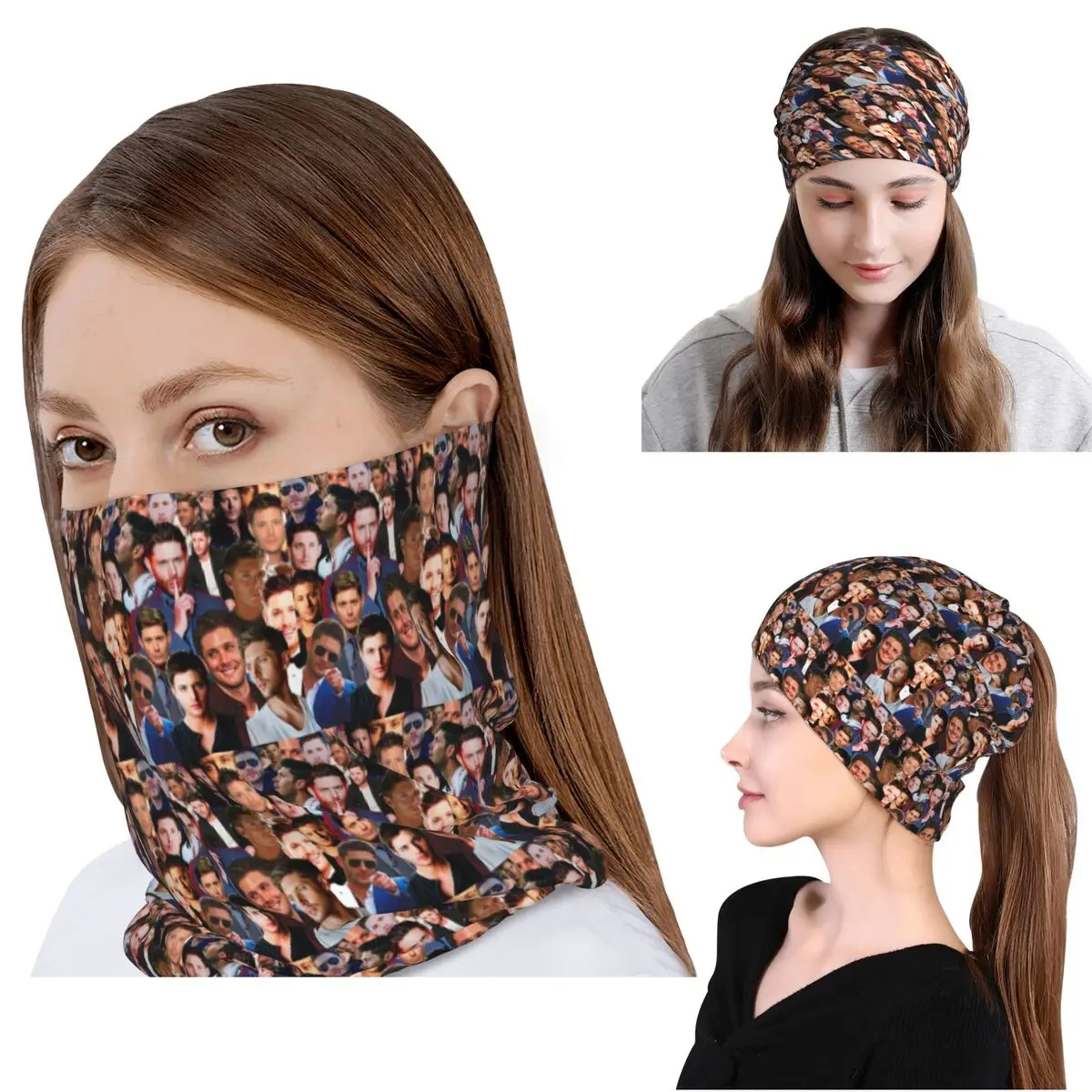Jensen Ackles Photo Collage Bandana Neck Cover Mask Scarf Multifunction Face Mask Beanies Hat for Men Women Adult Breathable