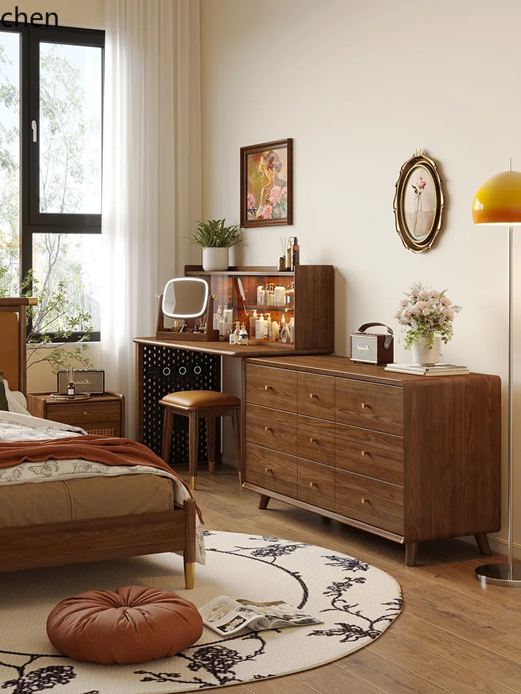 

HXL chest dresser solid wood bedroom retractable end of bed corner cabinet makeup table chest cabinet