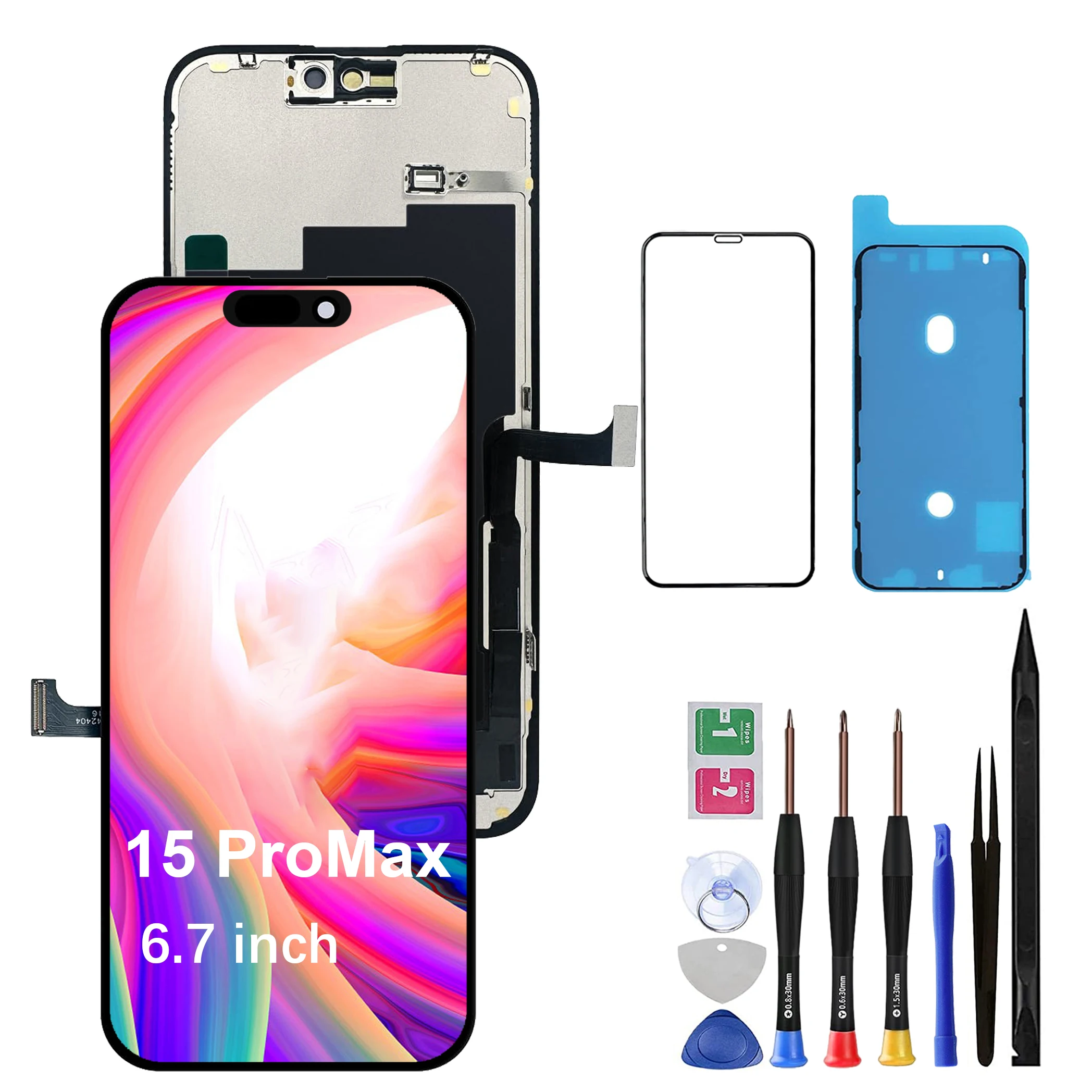 Screen Replacement for iPhone 15 Pro Max 6.7-inch LCD Touchscreen with Replaceable IC, Tools Included