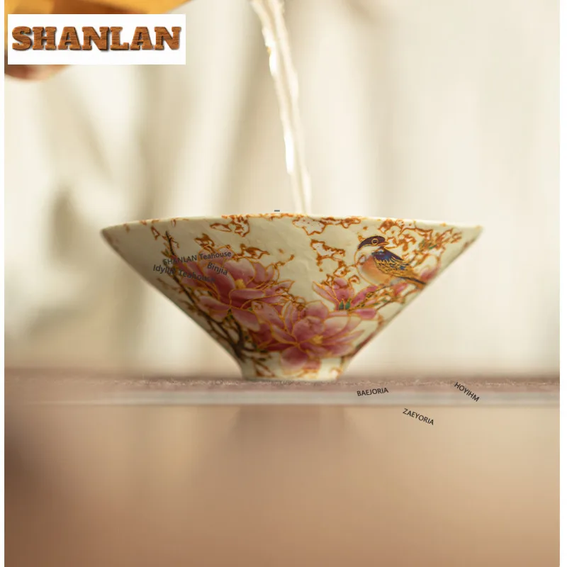 60ml Blue And White Firestone Red Magpie Teacup Handmade Tea Bowl Beautiful Tea Cup Tea-tasting Fragrance Cup Chazhan Master Cup