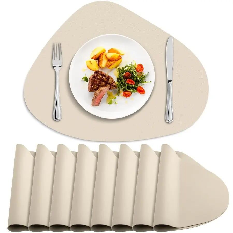 

Set of 8, Heat Resistant Leather Placemats Double Layer, Soft Waterproof Round Table Mats Easy to Clean for Kitchen Dining Room