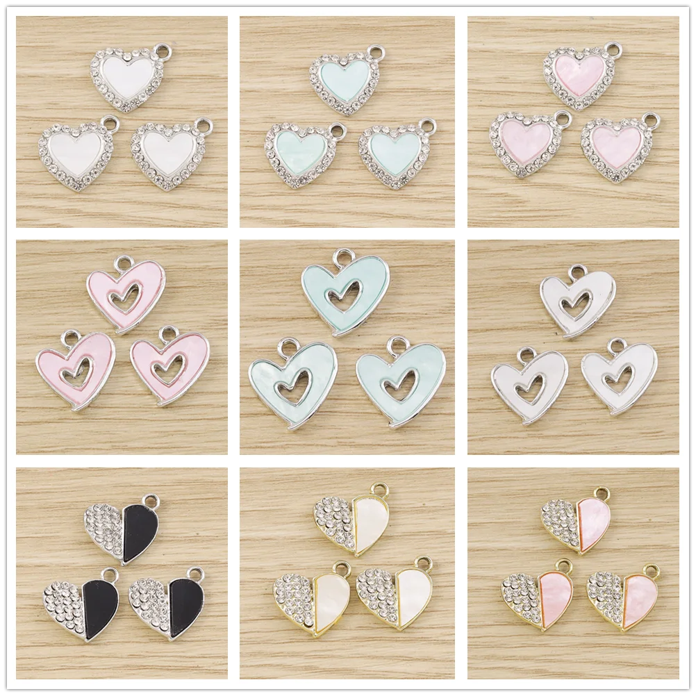 Tusember 10 Stück Exquisite Silberfarbene CZ-Kristall-Herzanhänger für Ohrhänger, Halsketten und Schmuckherstellungszubehör – Detail 1