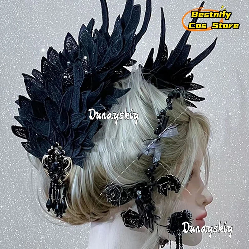 Lolita Angel Wings Lace Bow Hair Accessoire, Kawaii Hair Band, Anime Y2K Girl Maid Médiateur dress, Cosplay Jewelry, Round Head