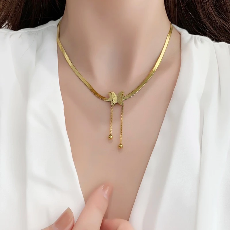 

Butterfly Tassel Pendant Snake Bone Chain for Women New Fashion Simple Personality Cool Girl Necklace Party Trendy Jewelry Gift