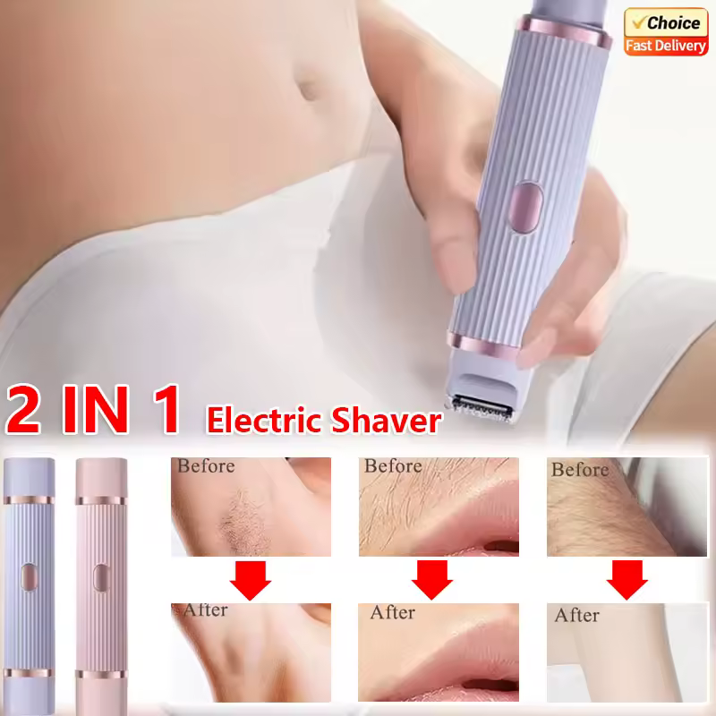 Waterproof 2in1 Electric Shaver for Women Bikini Hair Trimmer Wet Dry Use Dual Head Detachable Cordless Rechargeable