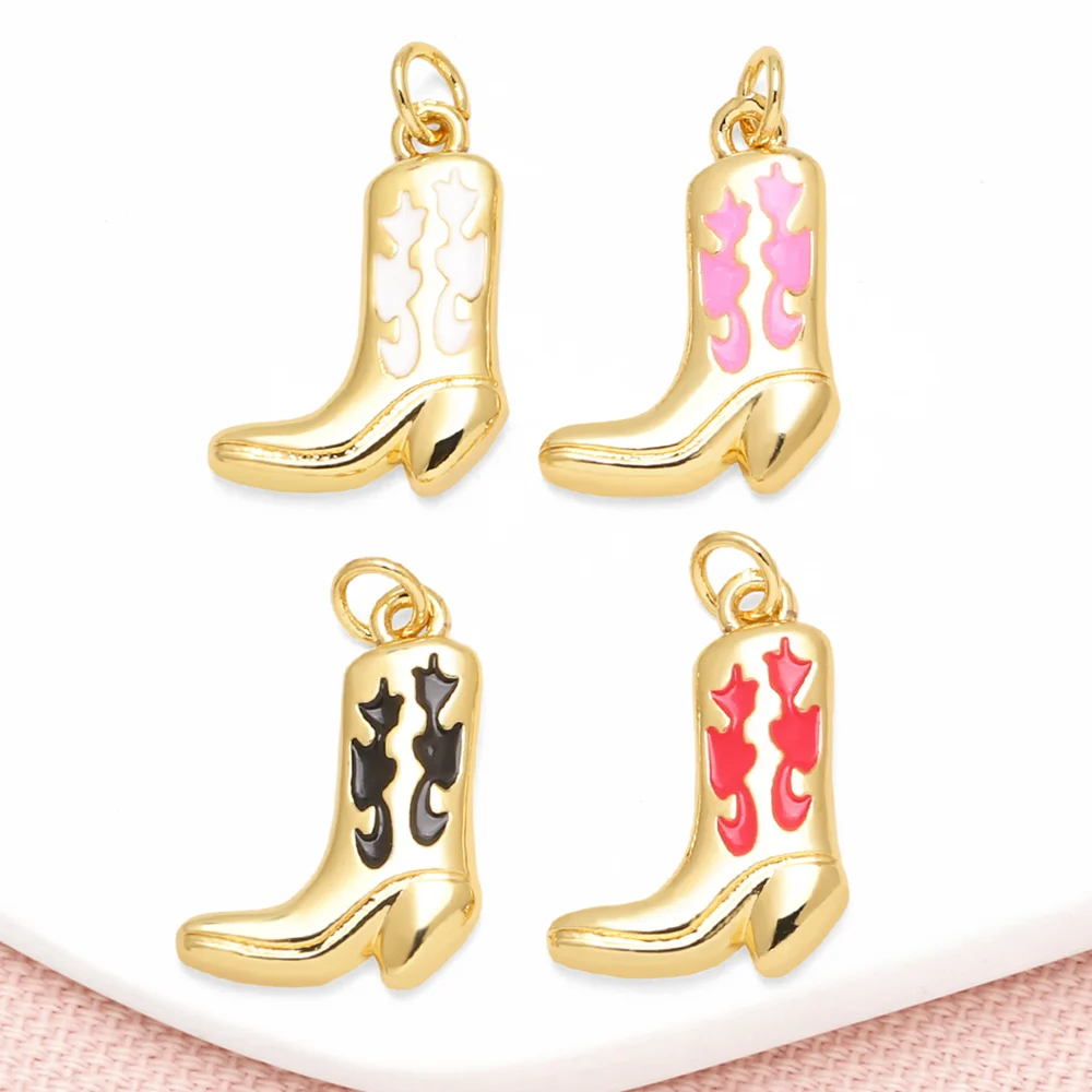OCESRIO Multicolor Enamel Pattern Shoe Pendant for Necklace Copper Gold Plated Boot Keychain Purse Charm Jewelry Making pdta225