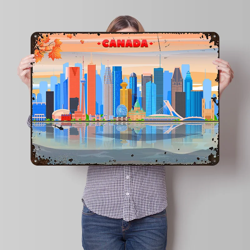 

Плакат с видом на Канаду, индивидуальные винтажные металлические вывески, настенное искусство, ретро-жестяная табличка для декора гостиной, украшение для стола, декор для дома