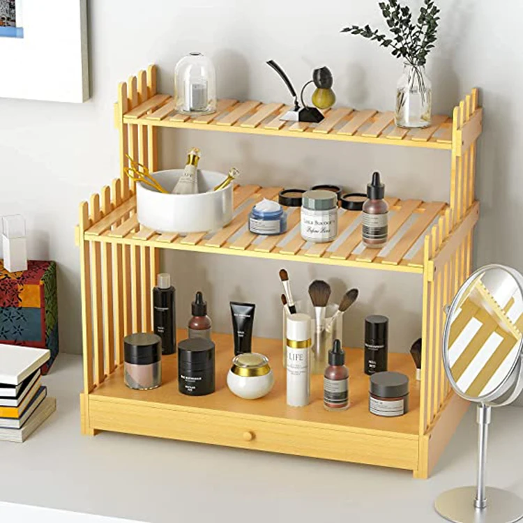 Multi-layer Tabletop Kitchen Spice Jar Storage Organizer Shelf Racks with Drawer, Storage Rack for Kitchen