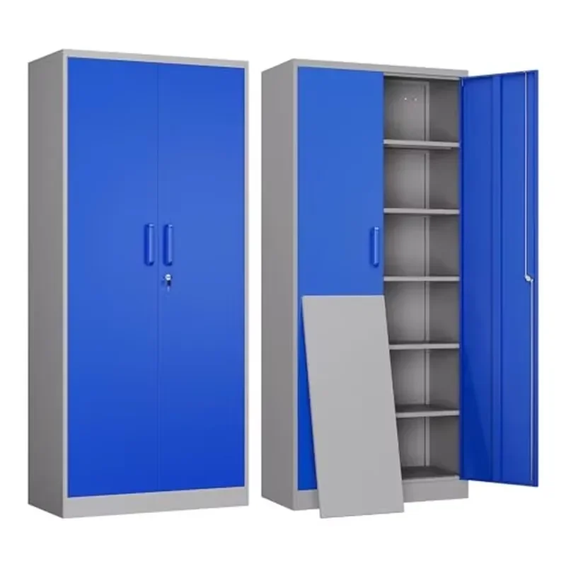 Blue Grey Alloy Steel Locker 2 Door Lockable File Cabinet with 4 Adjustable Shelves for Office Home Gym Storage