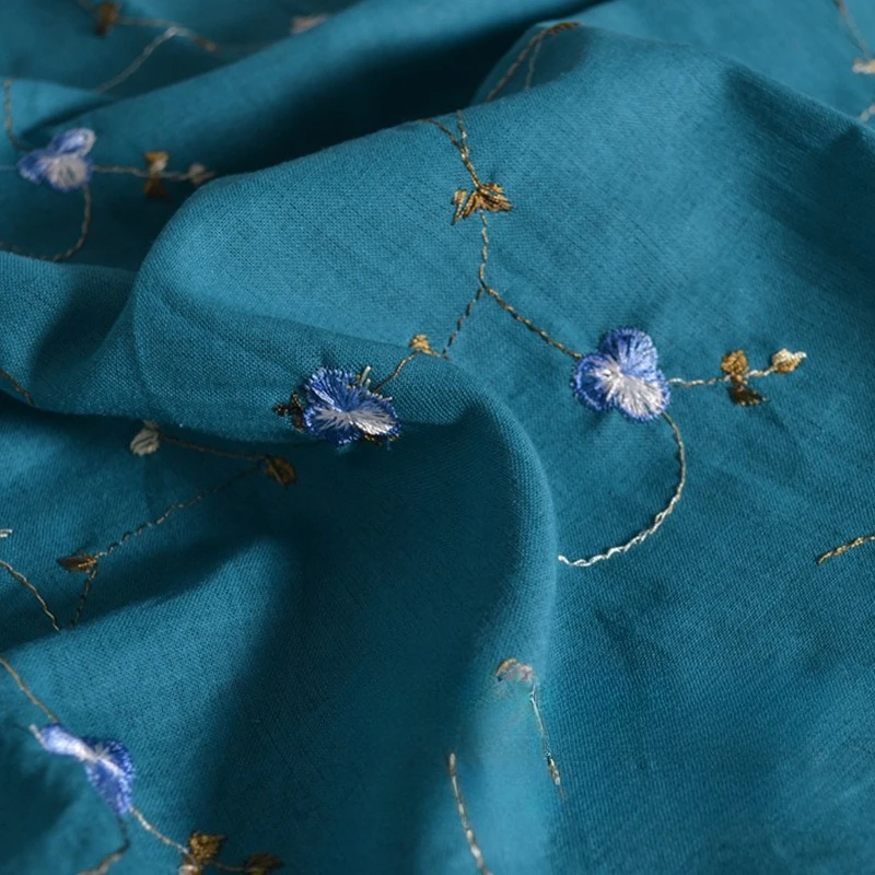 Thin New Ramie linen Cotton cloth Fabric Thread Embroidered Dress Top Shirt Pants Breathable Antibacterial Wholesale Per Meter