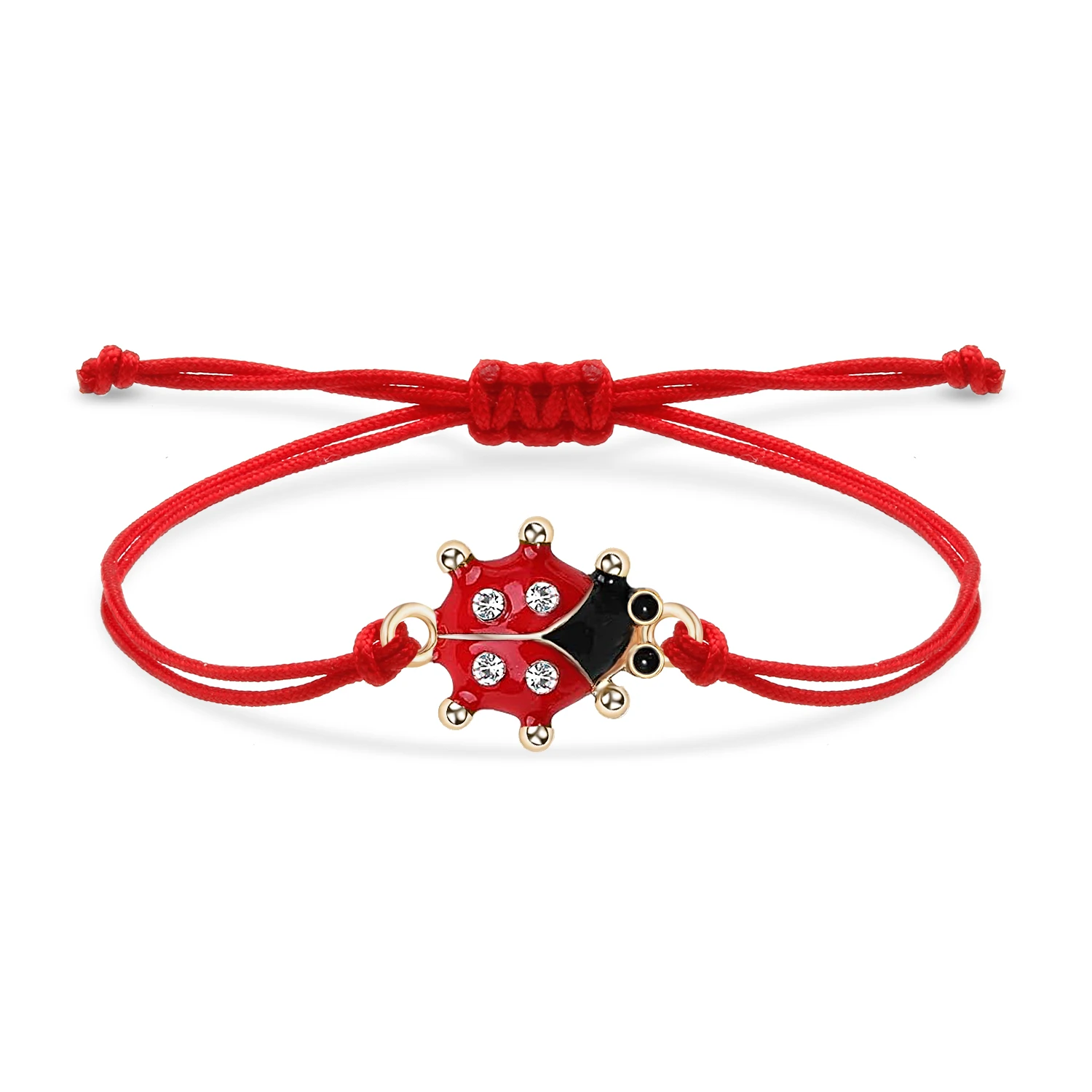 Zinc Alloy Enamel Cute Ladybug Charm Bracelet Women Lovely Beetles Fly Animal Insect Red String Handmade Adjustable Jewelry Gift