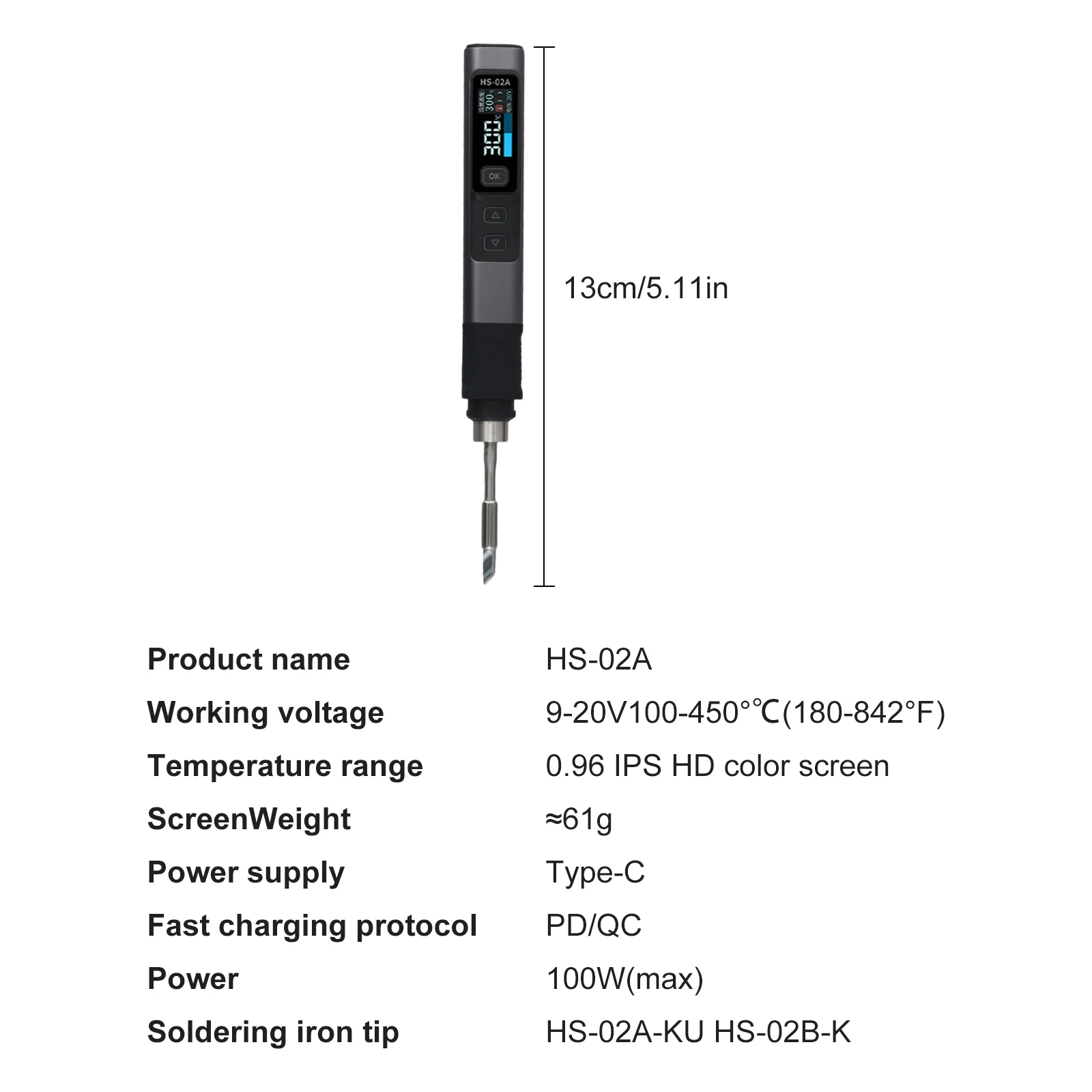 

Type C Charging Interface PD/QC/DC Charging Protocol HS02A Electric Soldering Iron 100W Constant Temperature Kits