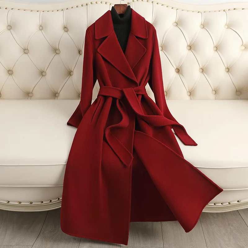 Double-sided Cashmere Wool Coat Women\'s Long 2024 Autumn/winter New Over-the-knee High-grade Feeling Temperament Woolen Coat