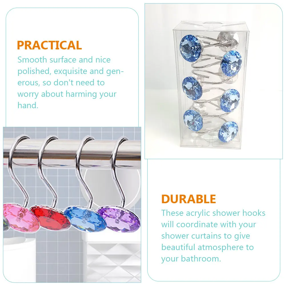 12Pcs Crystal Shower Curtain Hooks Acrylic Decorative Bathroom Curtain Rings Rust Proof Smooth Polished Shower Hooks