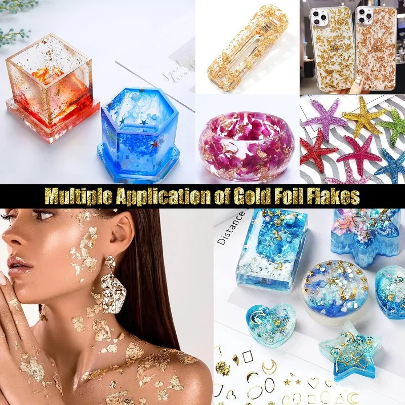 رقائق رقائق الذهب، رقائق التذهيب 20 لونًا، رقائق رقائق معدنية، رقائق رقائق الذهب المقلدة مع ملاقط للراتنج، فن الأظافر