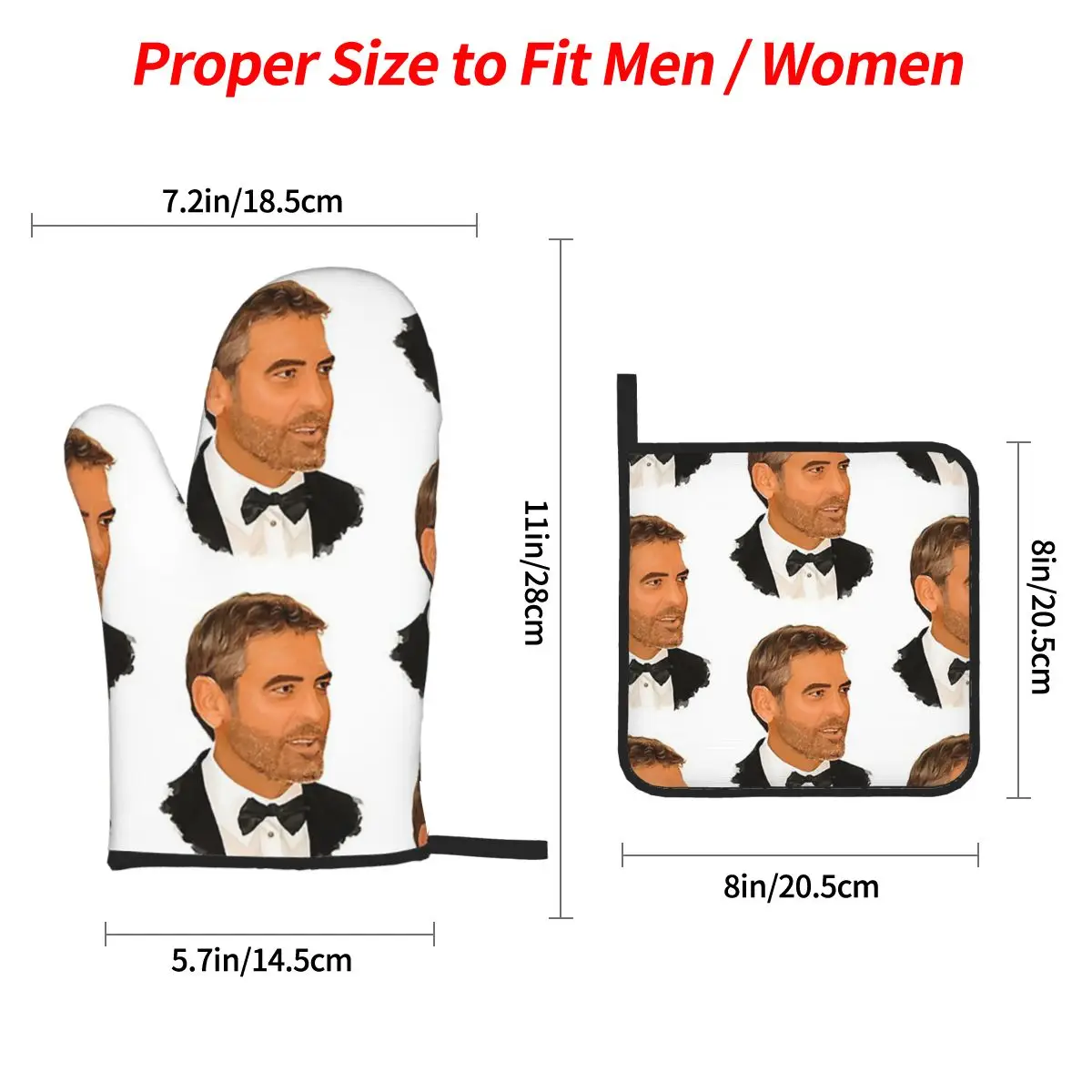 George Clooney Digital Painting Oven Mitts and Pot Holder Sets of 4 for Baking Cooking Grilling Resistant Non-Slip Gloves
