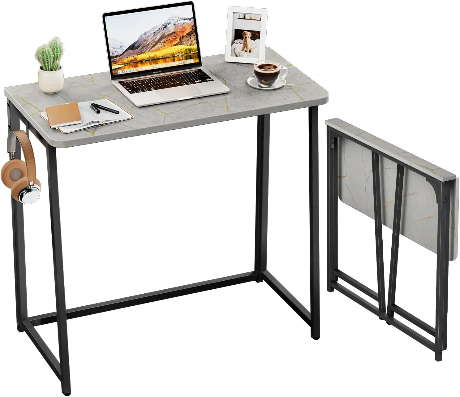 

Foldable Computer Desk for Small Spaces, Writing Study Table, Easy Assembly, Space-Saving Laptop Workstation, Home Office, Grey