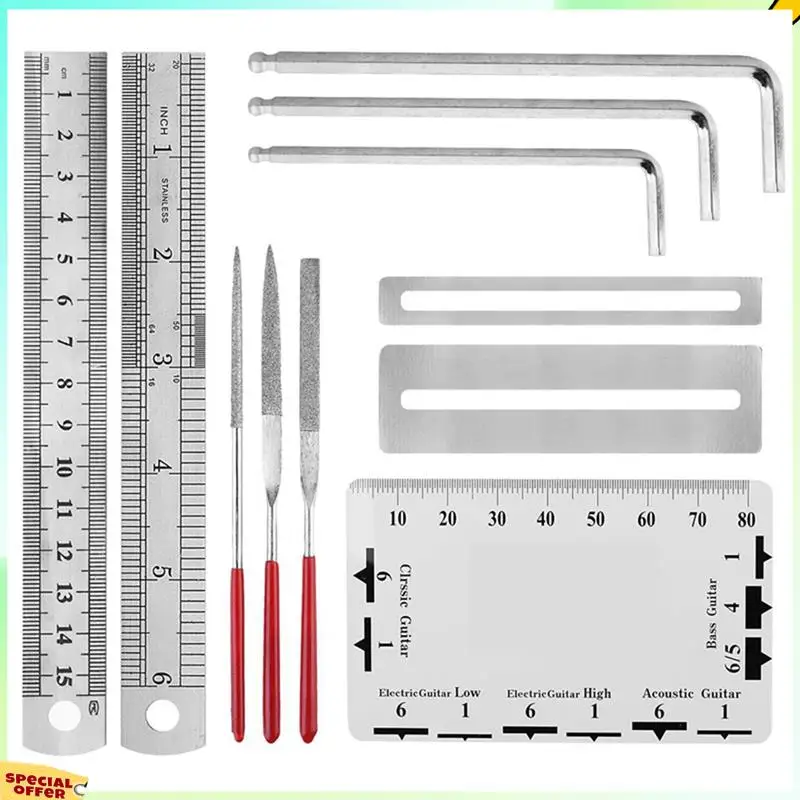 

TURE Guitar Cleaning And Maintenance Tool Set Silver Fret Protector Guitar Three-In-One Stringer Leveling Ruler Fret Grinding Se