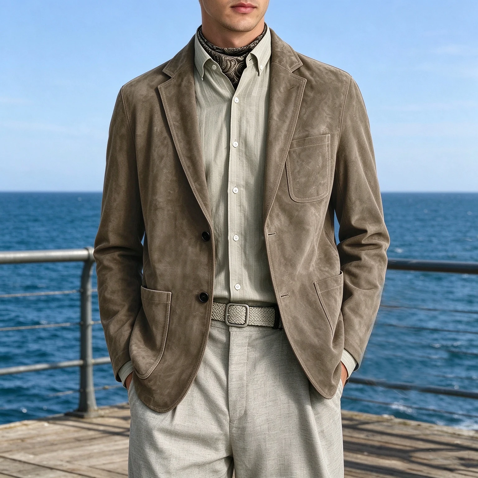 Vintage Men's Suede Blazer Notched Lapel 2 Button Business Casual Slim Fit Suit Jacket Sport Coat For Office Daily Outerwear