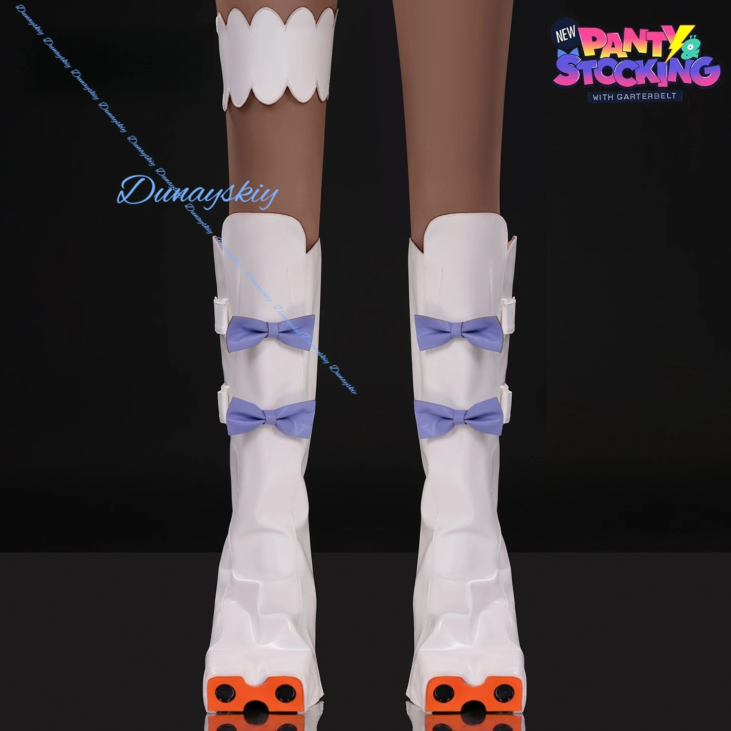 Gunsmith Bitchhh Cosplay Costume Wig Shoe cover Anime New Panty Stocking with Garterbelt White Bodysuit Glasses Halloween Party