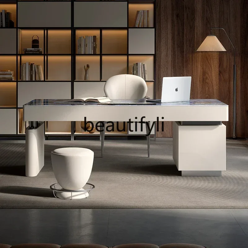 ss C C Luxury stone rock slab desk light luxury modern high-end study home boss computer desk