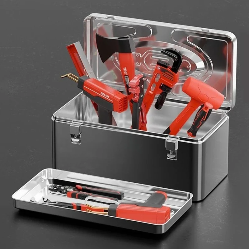 Multifunctional Stainless Steel Tool Case Large Waterproof Hard Shell Portable Electronic Toolbox Organizer for Workshop Travel