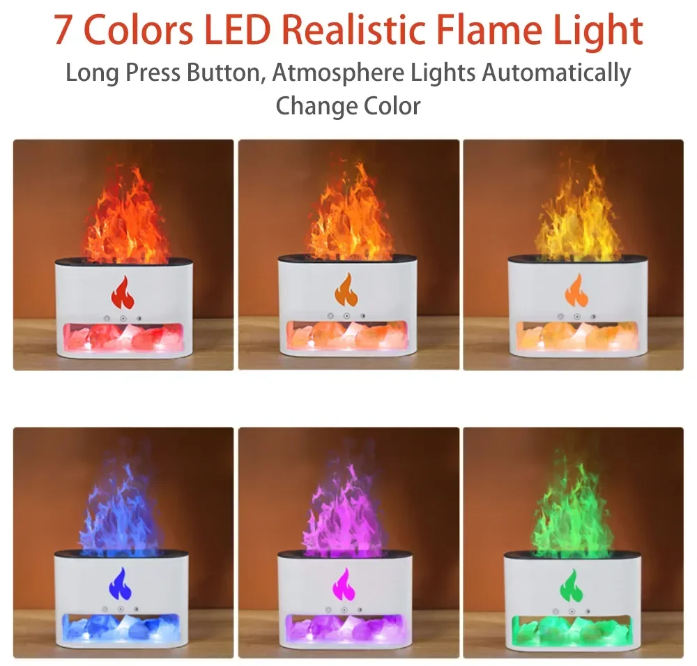 7 Farben Flammen aroma Vulkan Luftbe feuchter ätherisches Öl Diffusor für zu Hause neue Kamin Luftbe feuchter Kristall Salz Stein Feuer Lampe – Detail 2