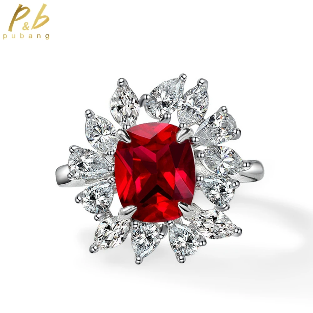 

PuBang Fine Jewelry Real 925 Sterling Silver Vintage Diamond Ring Ruby Gem Created Moissanite for Women Party Gift Free Shipping