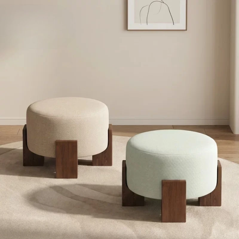 Nordic pine simple dressing stool leather round stool light luxury shoe change low stool