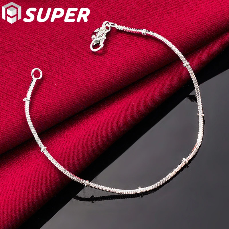 Bracciale a catena con perline di osso di serpente in argento Sterling 925 da 2mm per gioielli di moda per feste di fidanzamento di nozze da donna