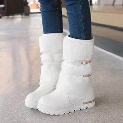 Fashion Metal Decoration Woman Winter Snow Boots Large Size Plush Warm Mid-calf Boots Ladies Height Increasing Shoes Women