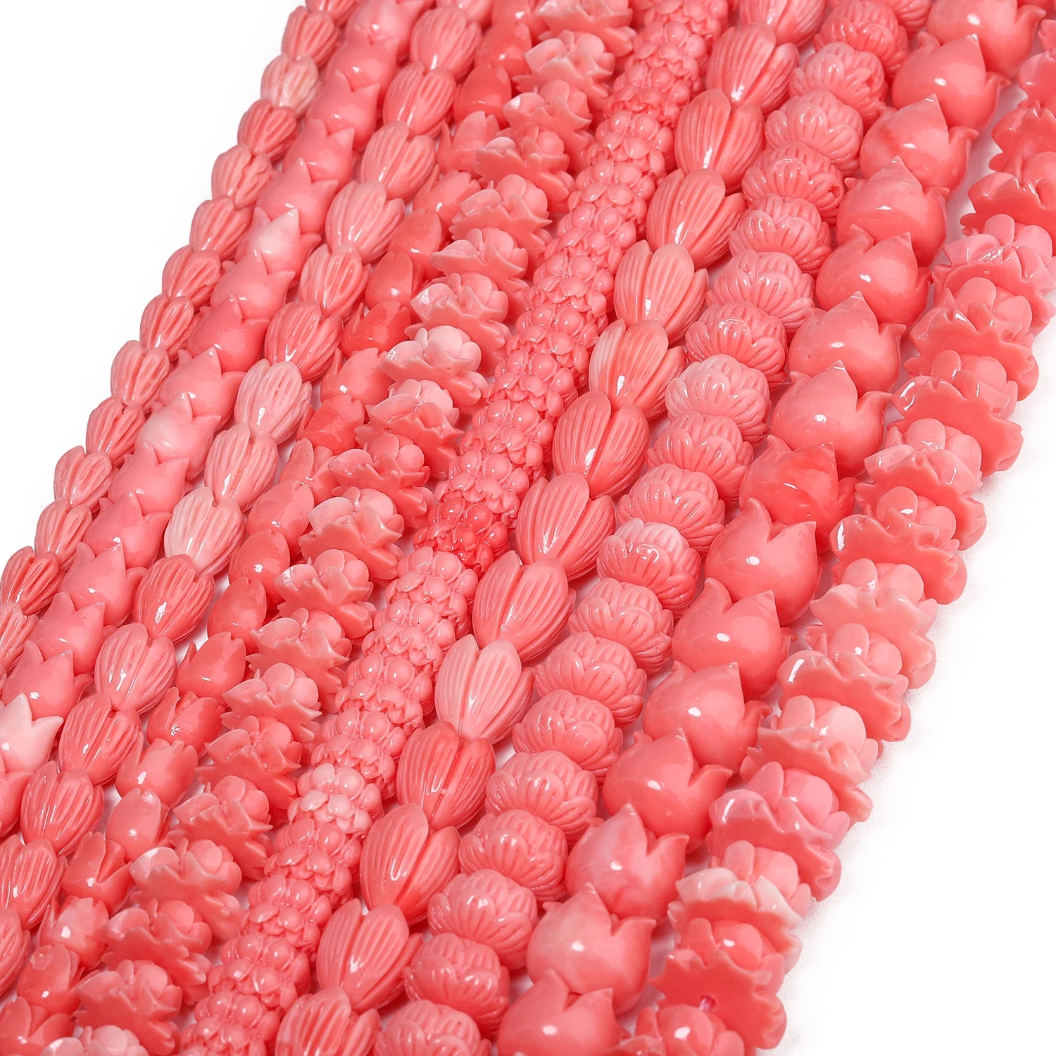 Pink Carved Shell Powder Beads Lotus Tulip Trumpet Flower Charms Loose Beads for Handmade Jewelry Making DIY Bracelets Accessory