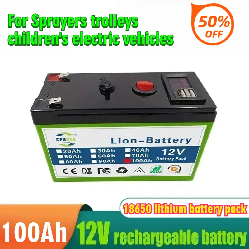 

12V Lithium Battery 100Ah 18650 Rechargeable LiFePO4 Battery for Solar Energy Electric Vehicle Battery