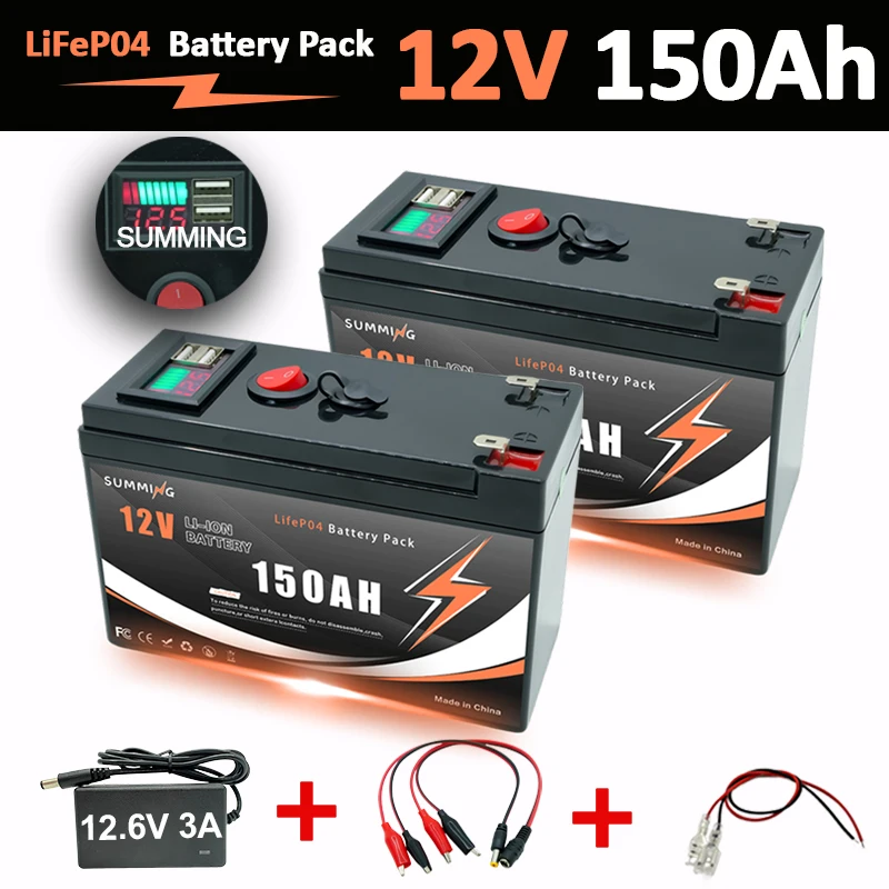 

LiFePO4 12V 150Ah Lithium Battery 4000+ Deep Cycles, for UPS, Kayak Fish Finder, Solar Panel, Power Wheels Toys, Scooter, Radio
