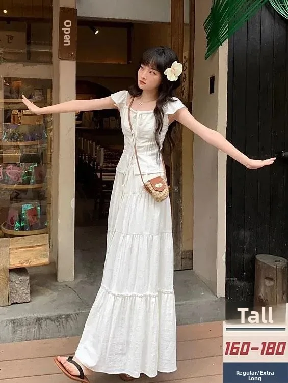 

Pure White Summer Long Drapey f Skirt Women's High Waist Korean Sle Loose Fit Versatile Long Skirt for Taller Ladies