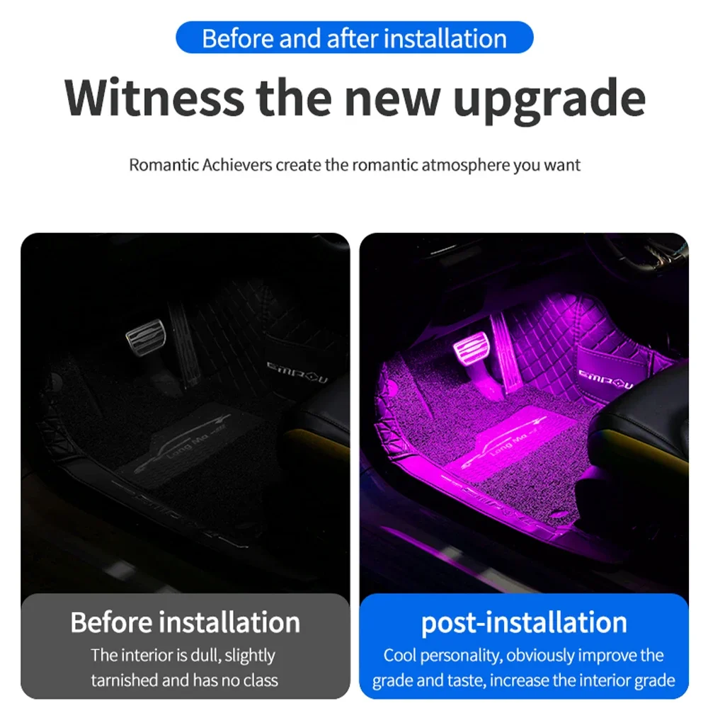 Neon Dual control LED Car Interior Ambient Foot Light con USB Wireless Remote Music APP Control Auto Atmosphere lampada decorativa