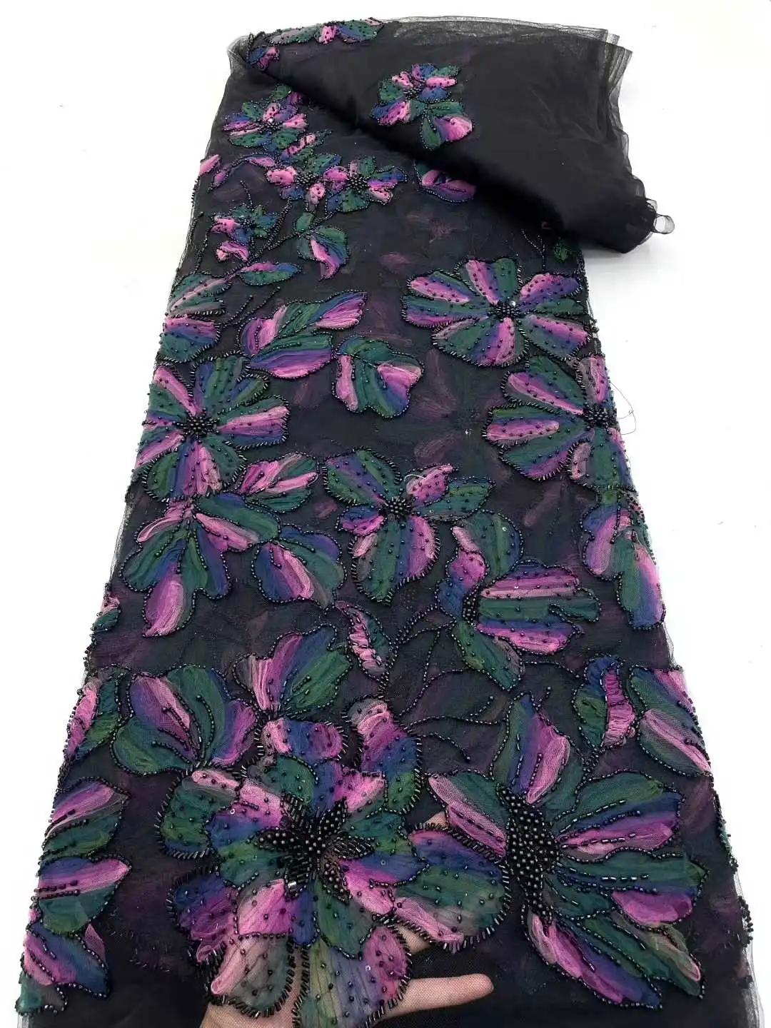 

2025 High-quality African Nigerian Elegant Beaded Embroidered Fabric French Tulle Lace Fabrics With Sequins For Party Wedding