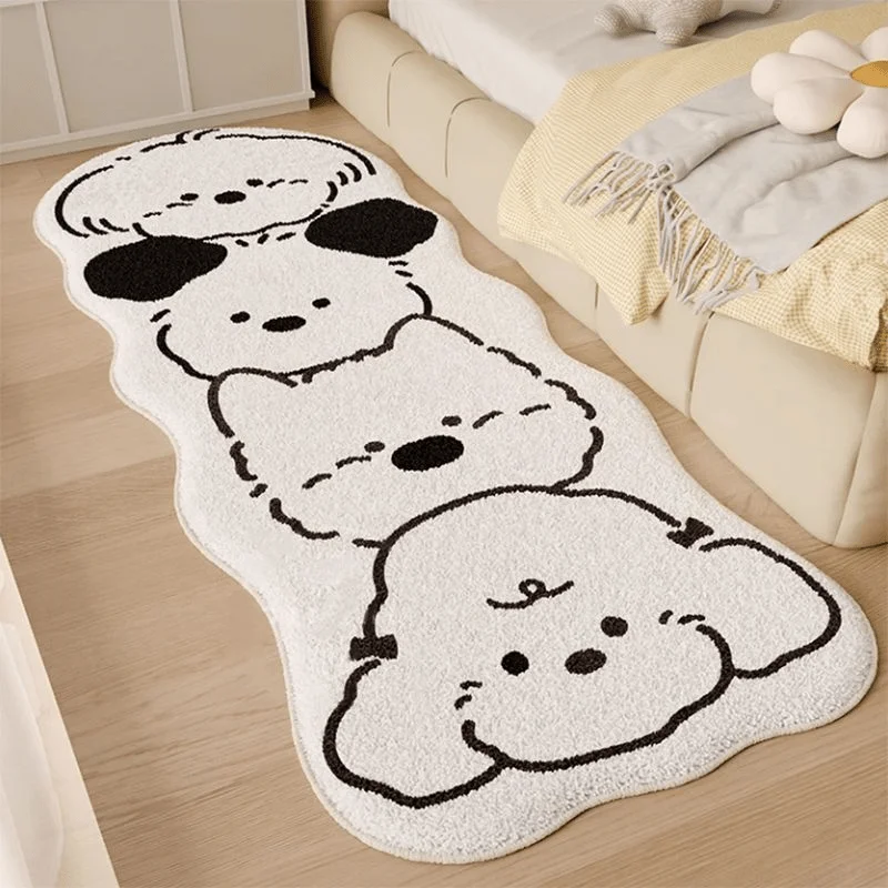 VIKAMA Adorable Stacked Puppy Long Runner Rug Soft And Comfortable Plush Rug Bedside Rug For Bedroom Home Decoration