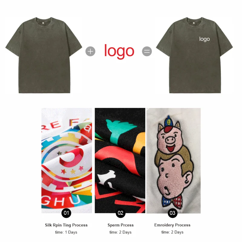 Custom Wash T Shirt Print Logo Embroidery Images Design Clothes 100% Cotton Cultural Shirts Men  And Women Work Top High Quality image 3