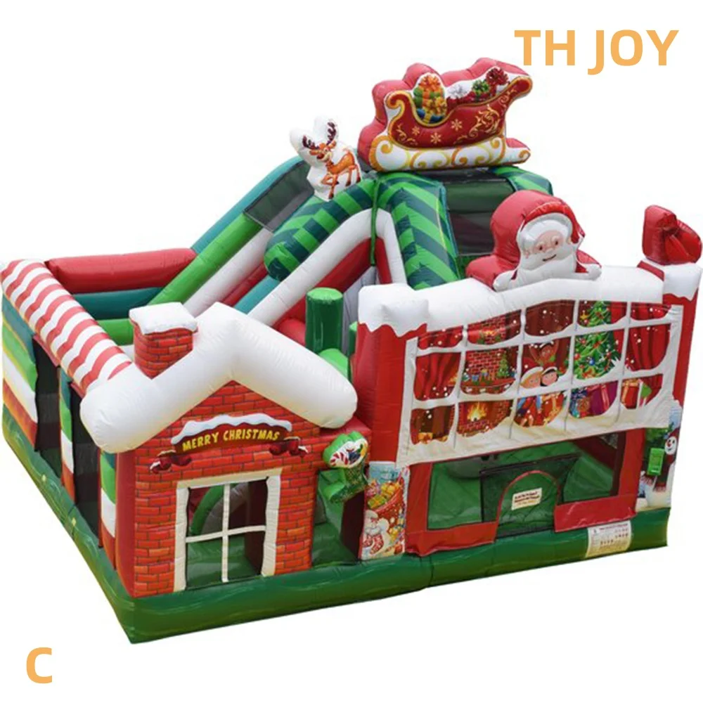 Barco a puerta, casa inflable navideña comercial, casa saltar inflable de pan de jengibre con tobogán para fiesta