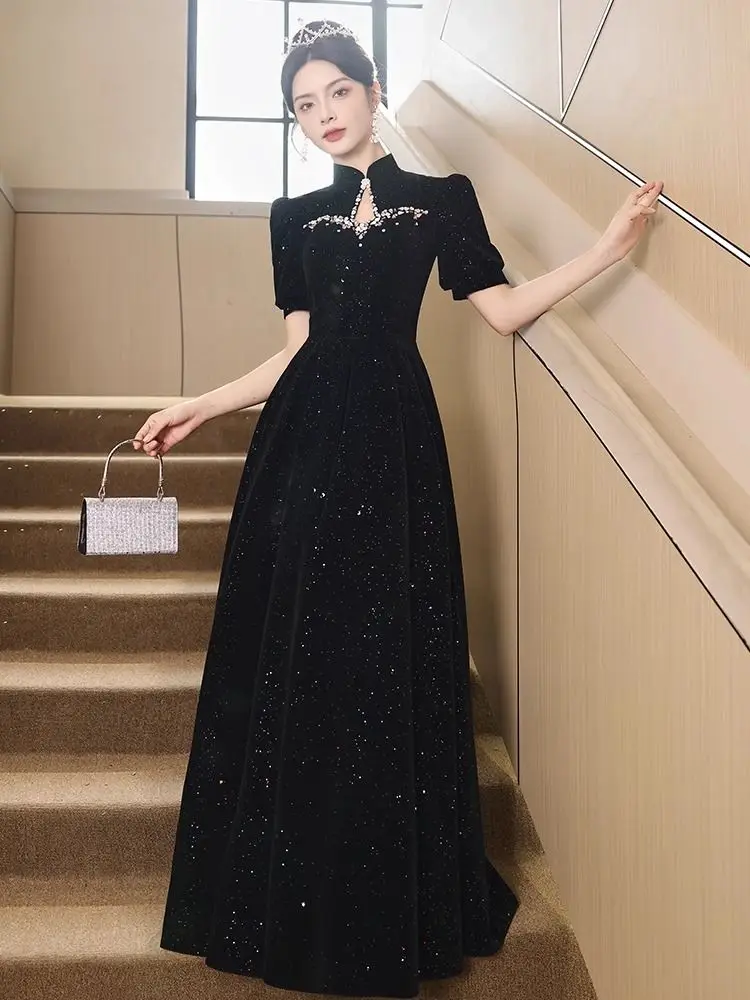 

Ele Bla Evening Gown Chinese Sle Art Exam Solo Luxury Small ence High End Banquet Host High End Feel