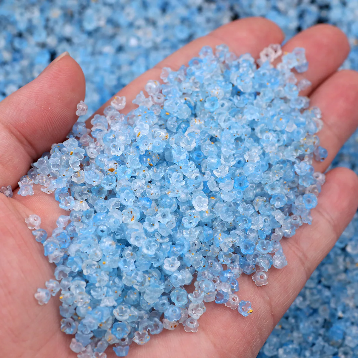 4mm Flower Petal Sprinkled Golden Acrylic Sky Blue Spacer Loose Bead for Jewelry Making Bracelet Earring DIY Keychain Accessorie