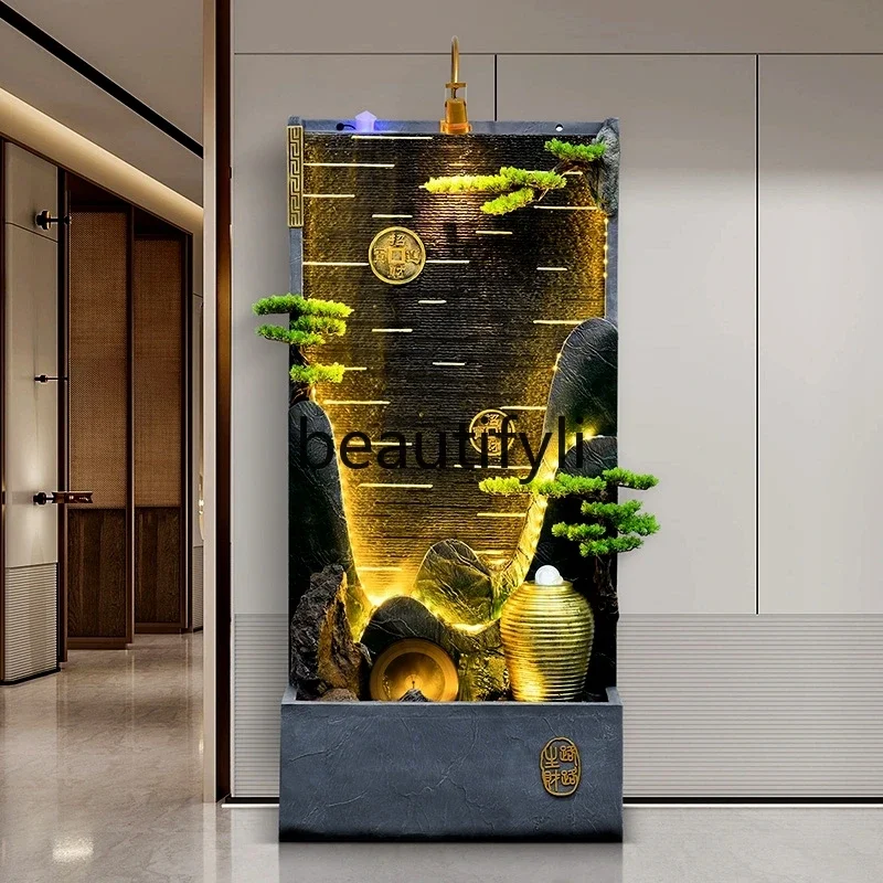

Water curtain wall lucky ornament rockery fountain living room entrance screen decoration floor landscape