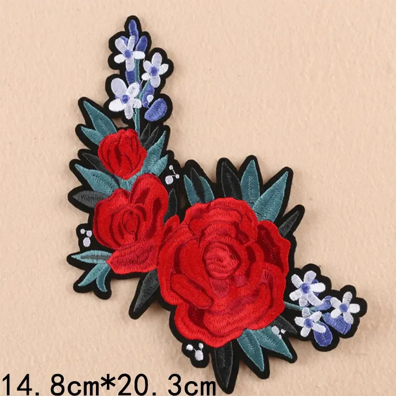 Rose Rich Peony Flower Set Embroidery Patches for Clothing Iron on Clothes Derss Appliques Badge Stripes Sticker Sewing Handwor