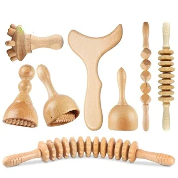 Wooden Massage Tools Wood Tool Stainless Steel Guasha Massager Wood Therapy Massage Tools Set Guasha Roller Set