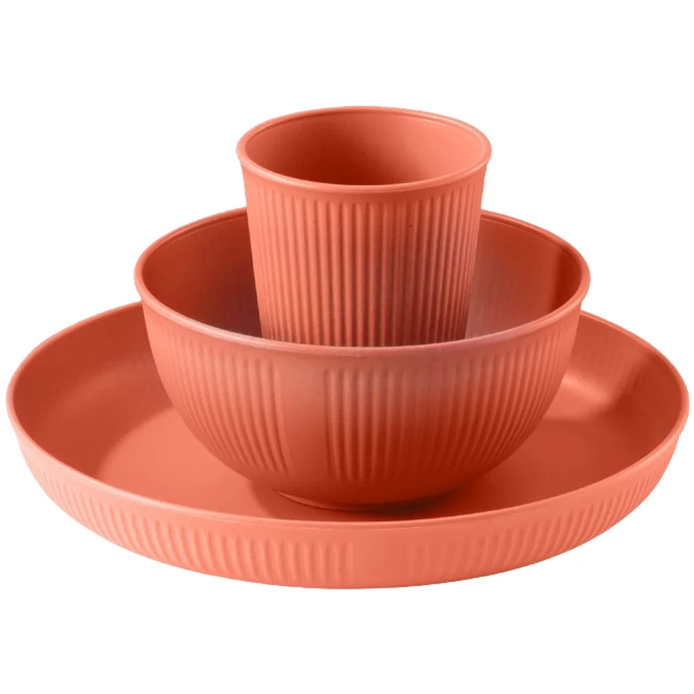 Straw Dinnerware Set 3 Pcs Plate Cup Bowl Plant Based PP Material Matte Finish For Modern Kitchen Dining Table Decor